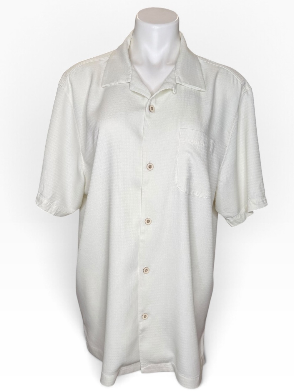 Tommy Bahama Men’s L 100% Silk White Jacquard Camp Shirt Button Up